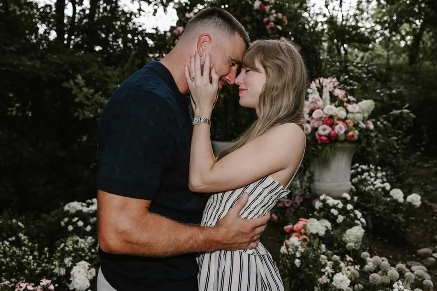 Taylor Swift and Travis Kelce celebrating the Super Bowl win